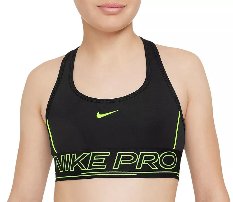 

Спортивный бюстгальтер Nike Pro Swoosh для девочек, цвет Black/Volt Green
