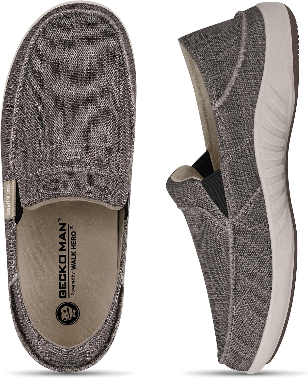 

Мужские слипоны, мужские лоферы из ткани с поддержкой свода стопы, ортопедические мужские мокасины при плантарном фасците, обувь для дома и улицы для облегчения боли Walk Hero Comfort And Support, коричневый