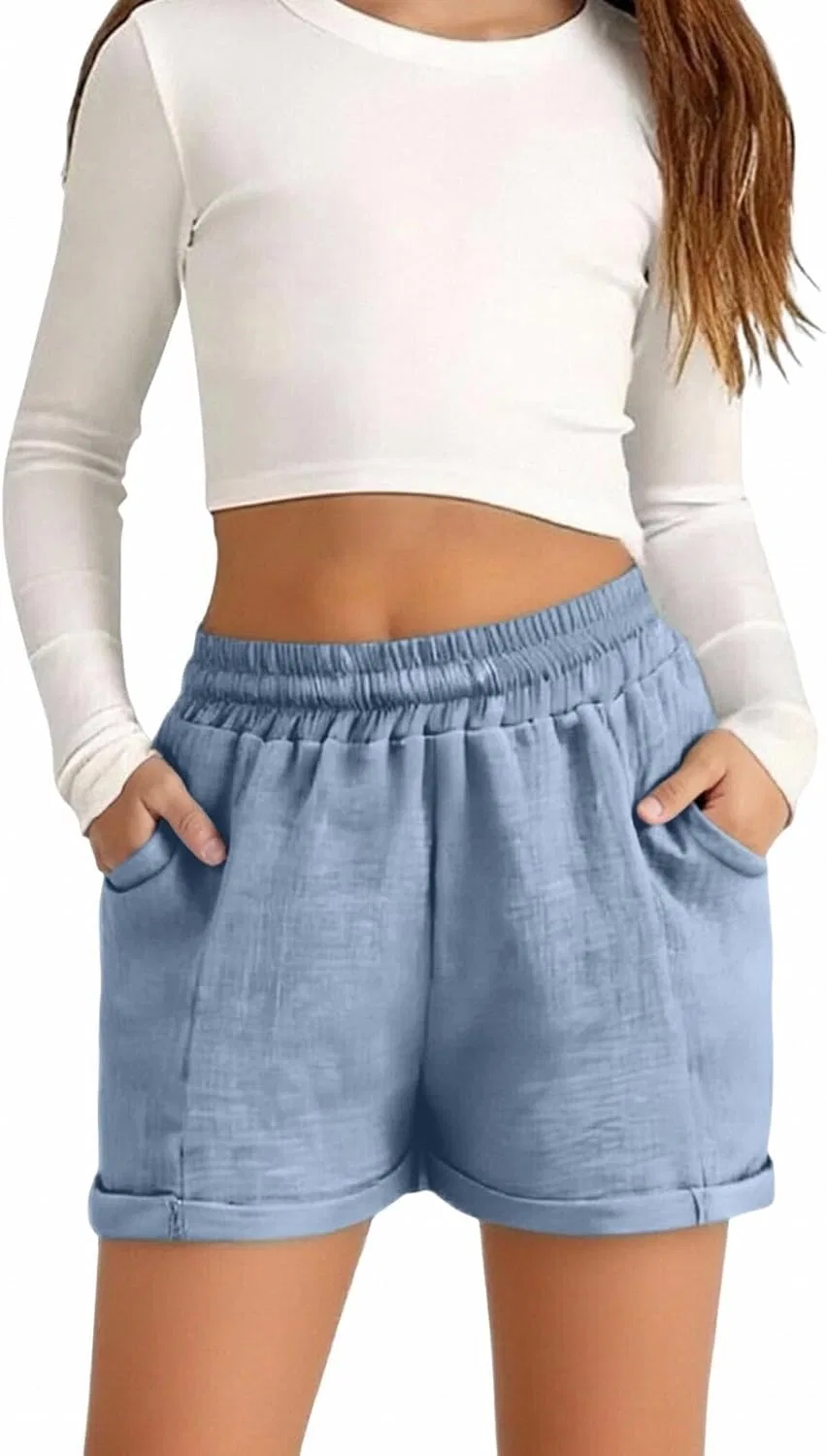 Шорты для девочек с высокой талией, Light Blue