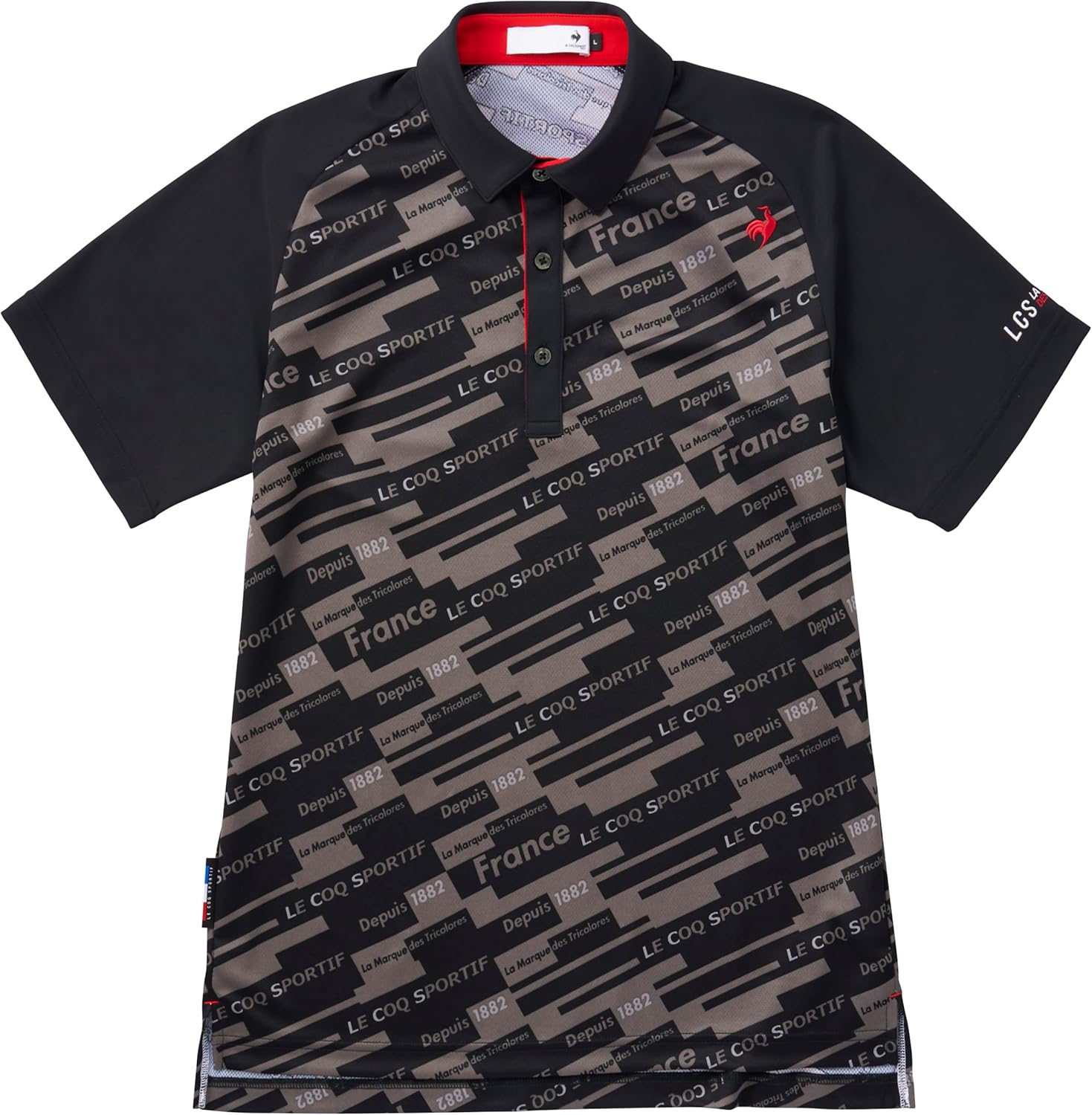 

Мужская поло-рубашка Le Coq Sportif LG4FHS03M из влагоотводящей, быстросохнущей ткани с принтом по всей поверхности, эластичная, для гольфа, черный