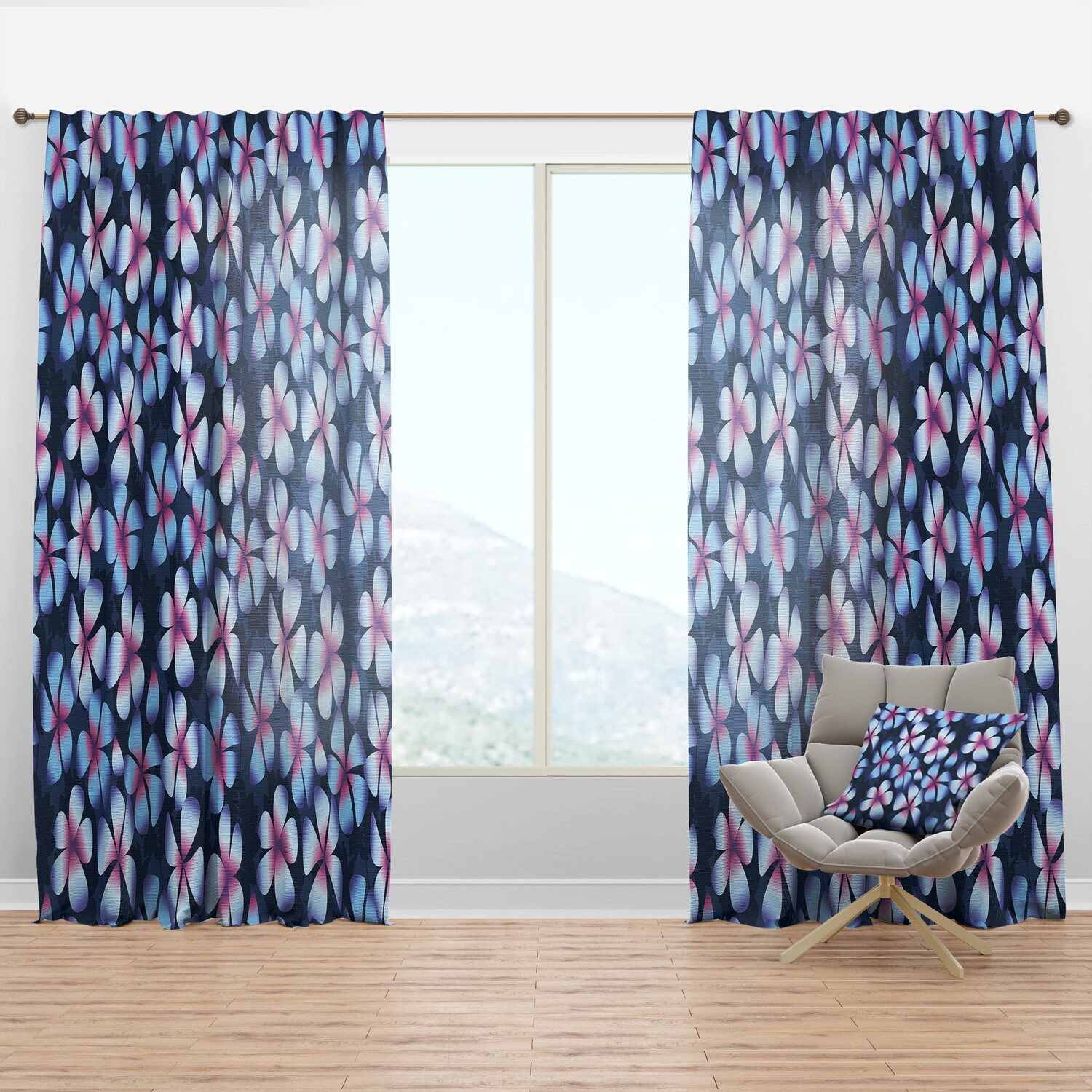 

Занавеска Designart Frangipani Retro Flowers, синий