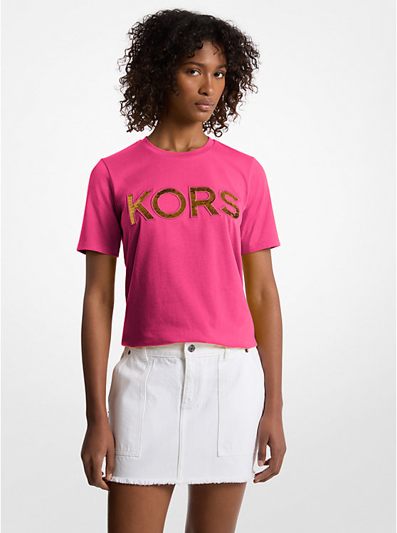 

Футболка из хлопка с логотипом, расшитым пайетками Michael Kors, розовый