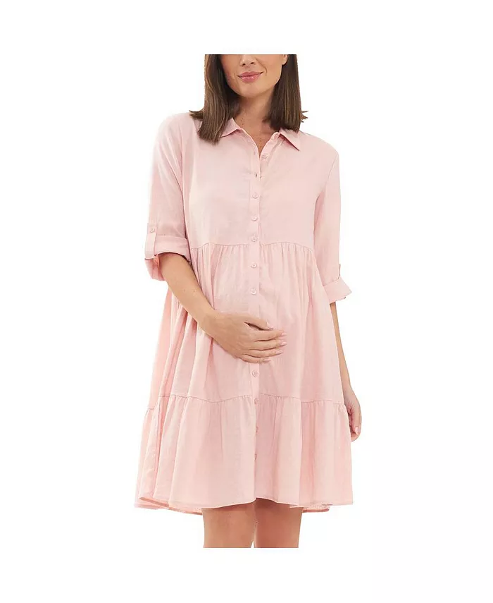 

Платье-рубашка из льна Adel на пуговицах, нежно-розовое Ripe Maternity, розовый