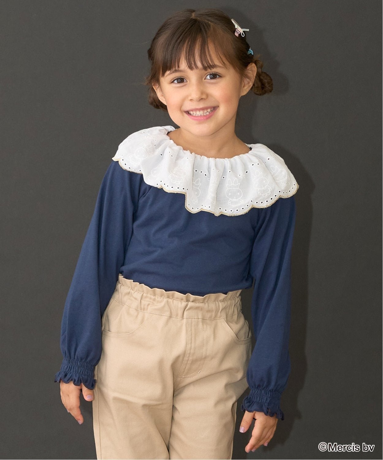 Топ с кружевным воротником из хлопка Lycee mine, Navy blue
