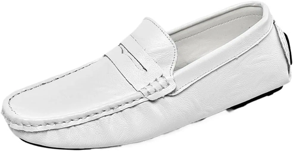 Лоферы кожаные Mens Solid Color Leather Boat Shoes Slip On Loafers, белый UOPYNE