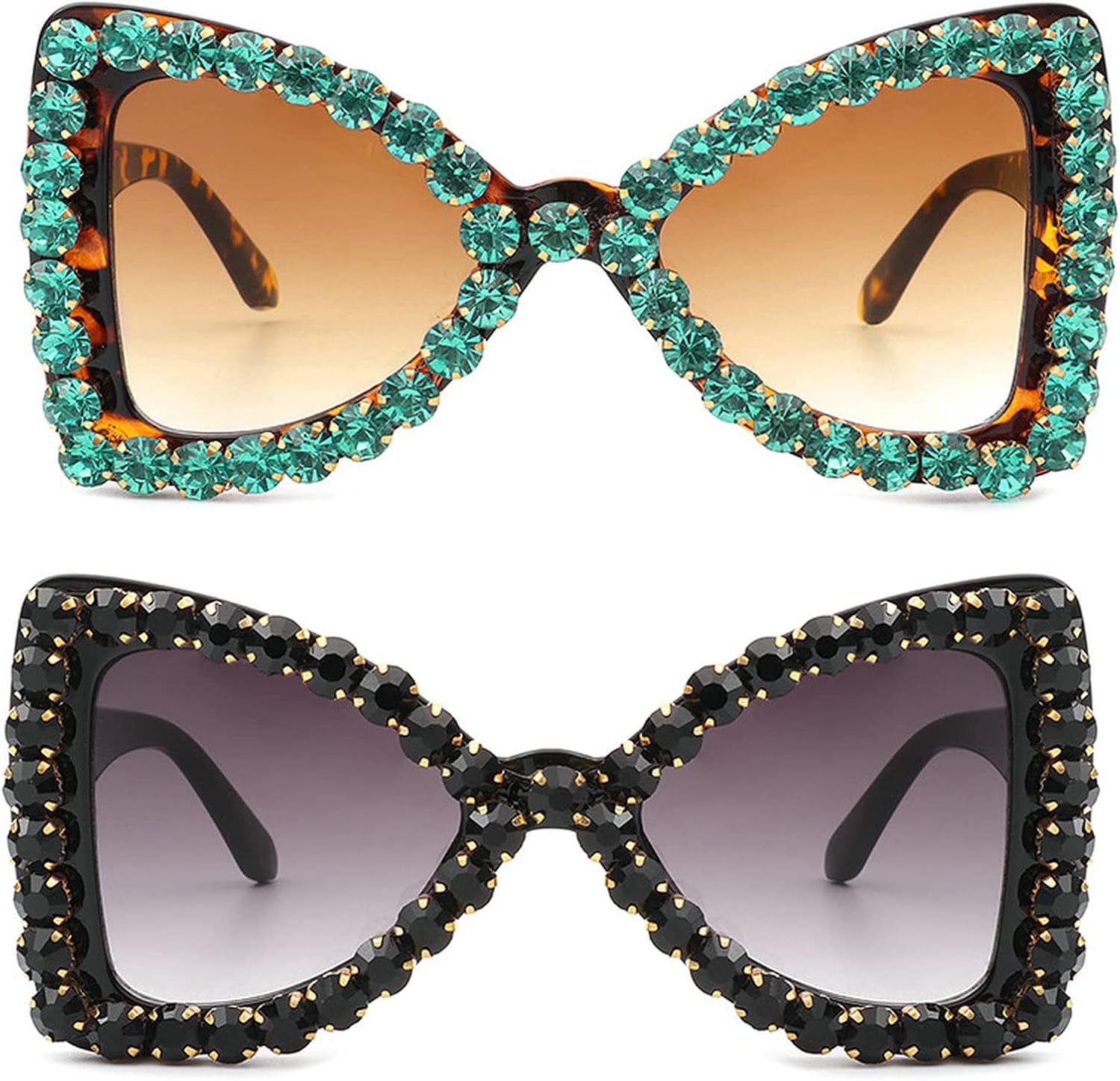 

Большие солнцезащитные очки с бриллиантами для женщин, солнцезащитные очки-бабочки со стразами, винтажные женские сверкающие солнцезащитные очки для вечеринок mincl, 2pcs-black&leopard