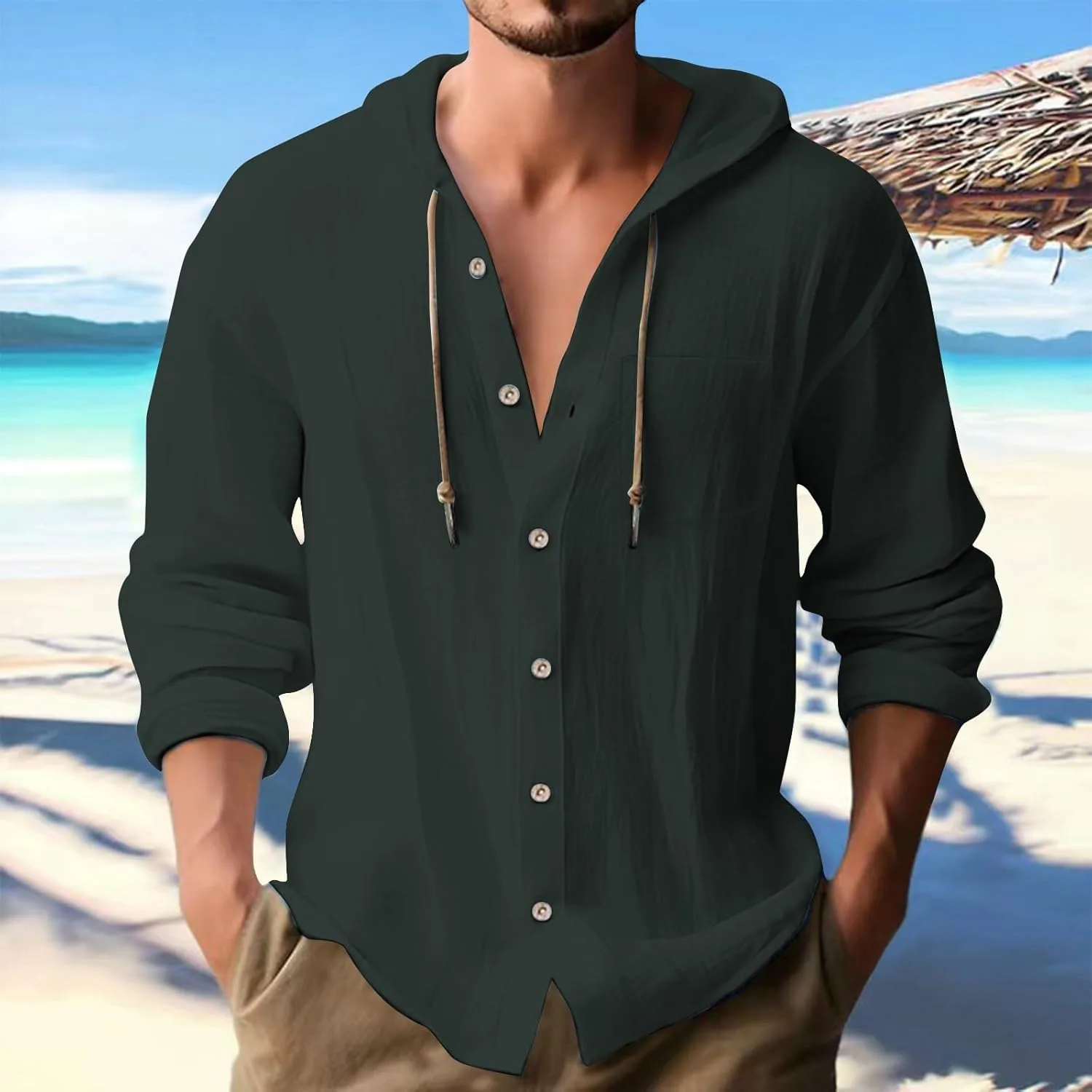 Мужская рубашка Guayabera из льна с длинными рукавами — фото 2