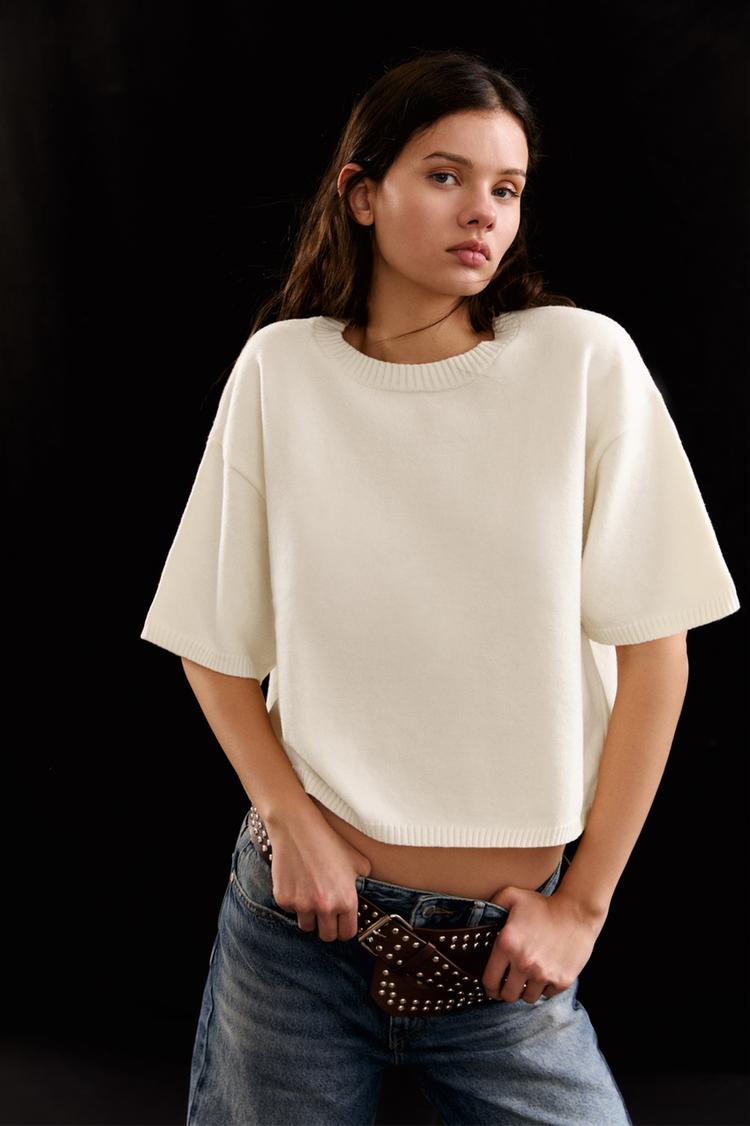 

Джемпер оверсайз с короткими рукавами Pull And Bear, экрю