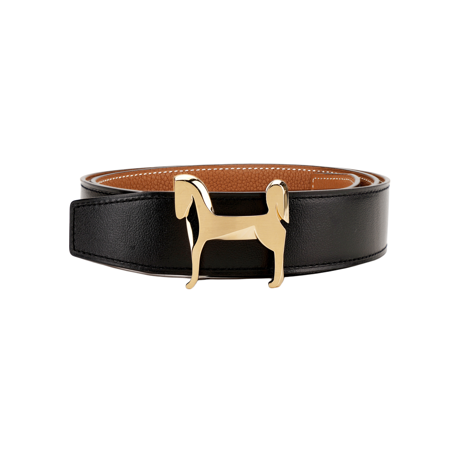 HERMES Ремень из коровьей кожи для мужчин шириной 3,2 см, Black/Brown — фото 3