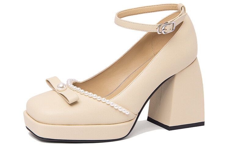 

Туфли Мэри Джейн женские абрикосовые Lily Wei, цвет Apricot color【Heel height 9cm】