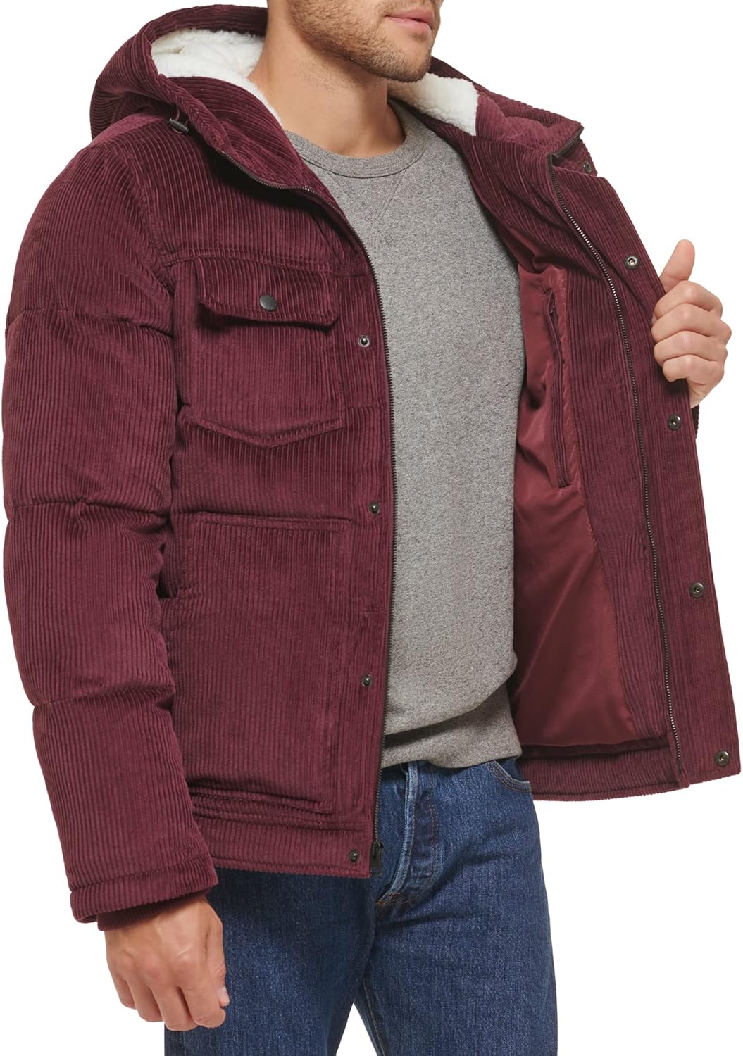 Мужская куртка Levi's Heavyweight средней длины с капюшоном в стиле милитари, Burgundy Corduroy — фото 4