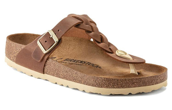 Тапочки gizeh braided waxy leather narrow fit sandals 'cognac' Birkenstock, коричневый — фото 2