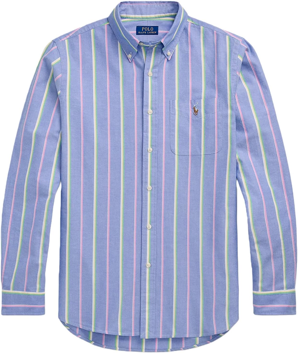 

POLO RALPH LAUREN Мужская классическая полосатая рубашка Oxford, Blue Pink Mu