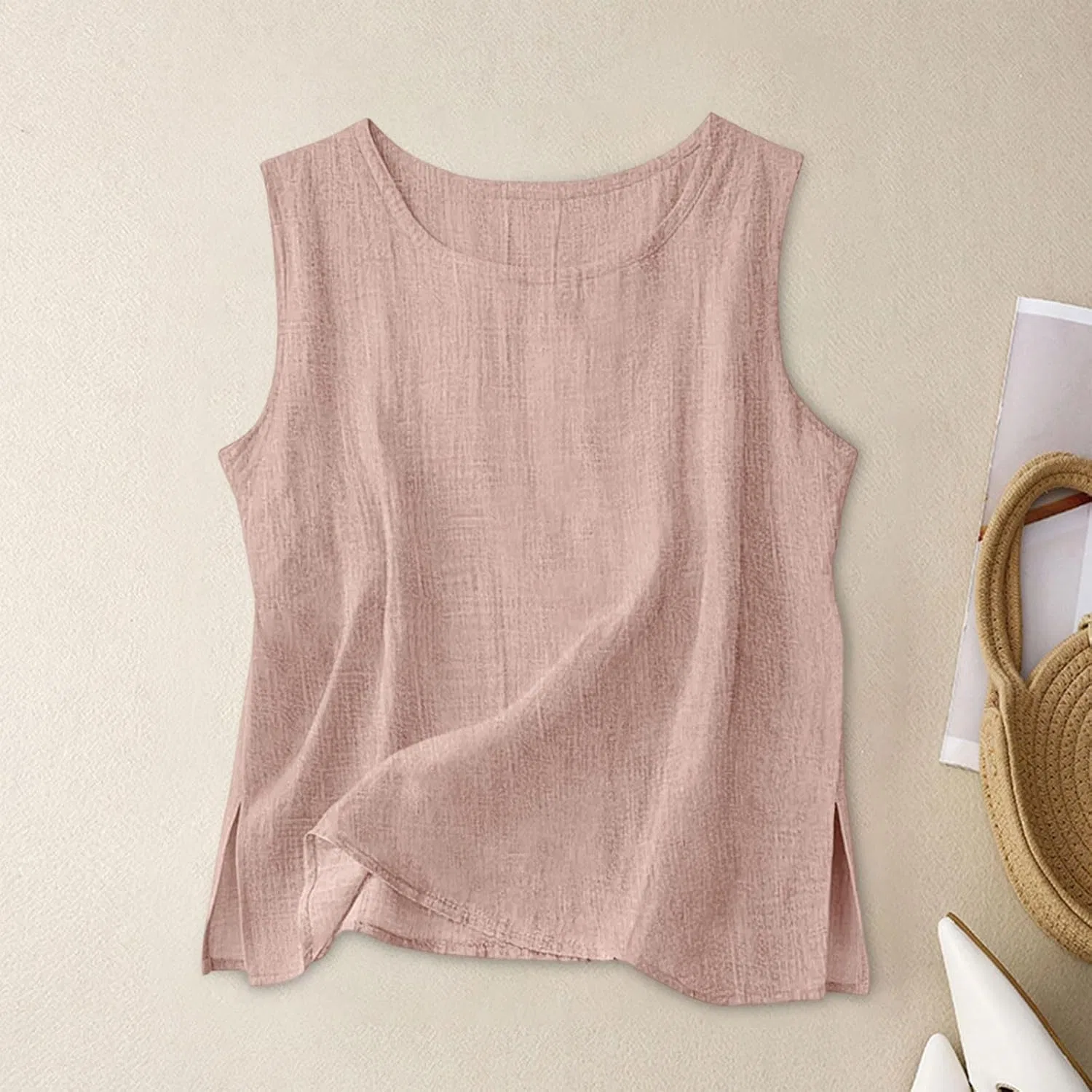 Женский топ Cotton Linen Tank Top, Pink — фото 3