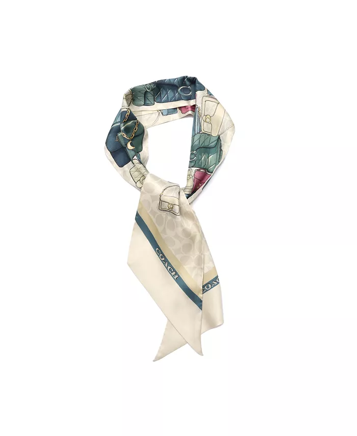 

Шелковый тонкий шарф с принтом Stacked Tabby Bags COACH, мультиколор