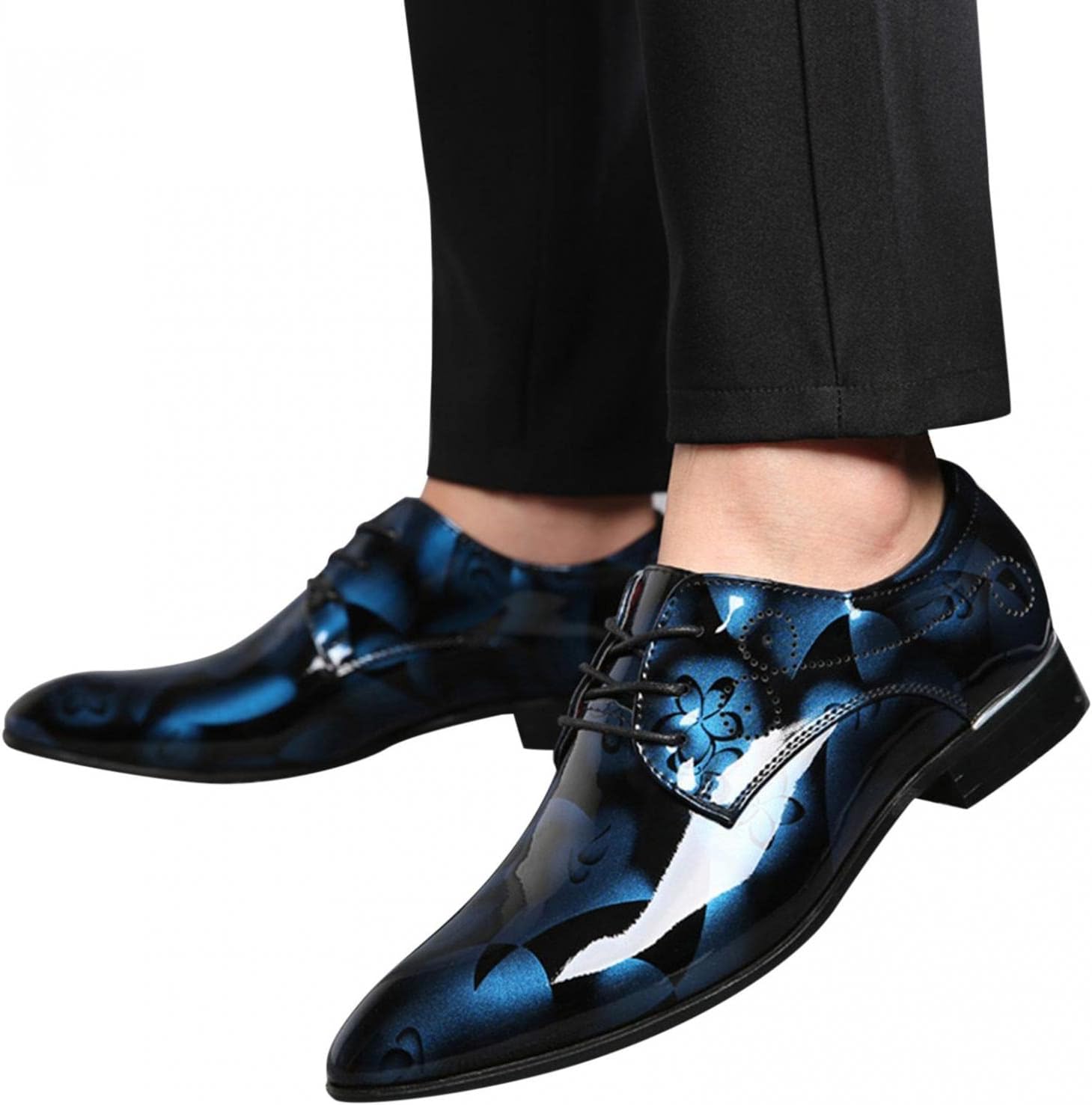 

Мужские классические кожаные туфли Oxfords Hbeylia, закрытые с острым носком, шнуровка, формальные деловые туфли, модные Oxfords для смокинга с крыльями, современные туфли для мужчин, для работы в офисе и свадьбы, синий