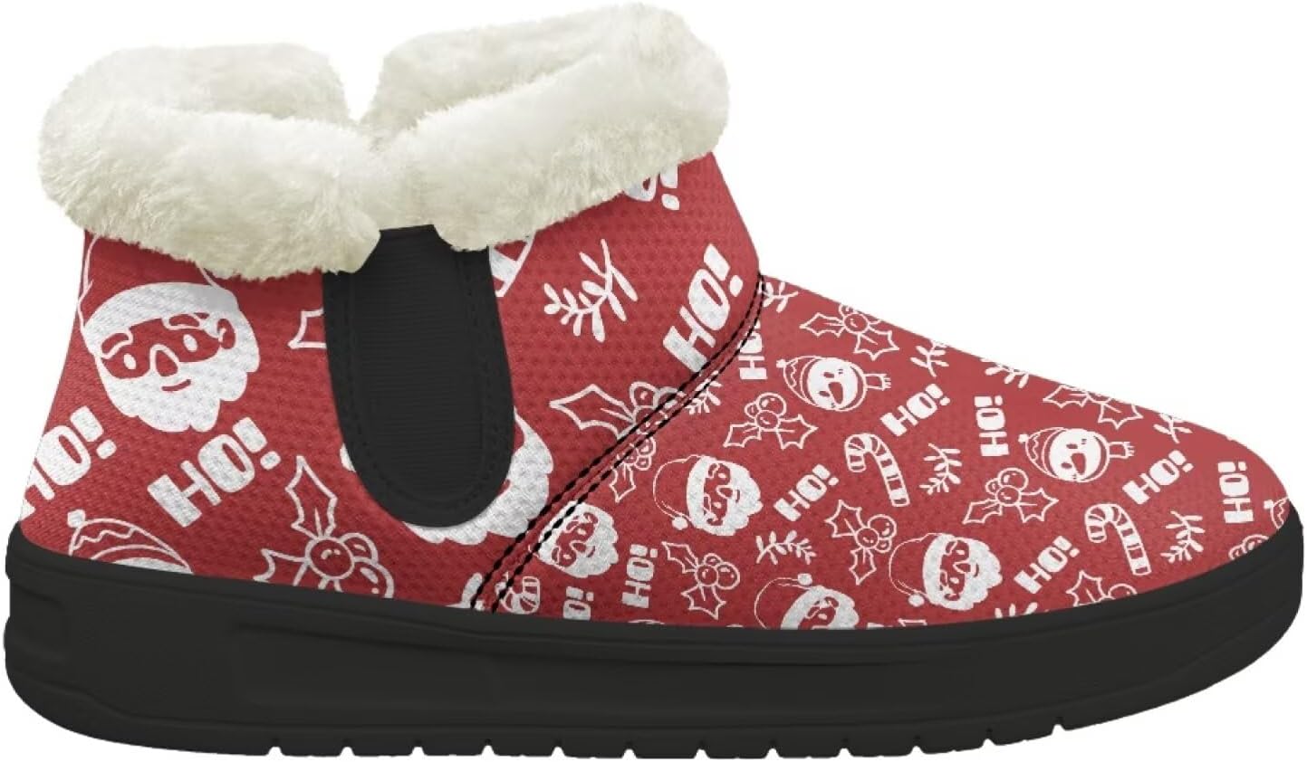 

Зимние теплые плюшевые ботинки Forchrinse с меховой подкладкой для женщин и мужчин, удобные зимние ботильоны для прогулок, Santa Claus Print