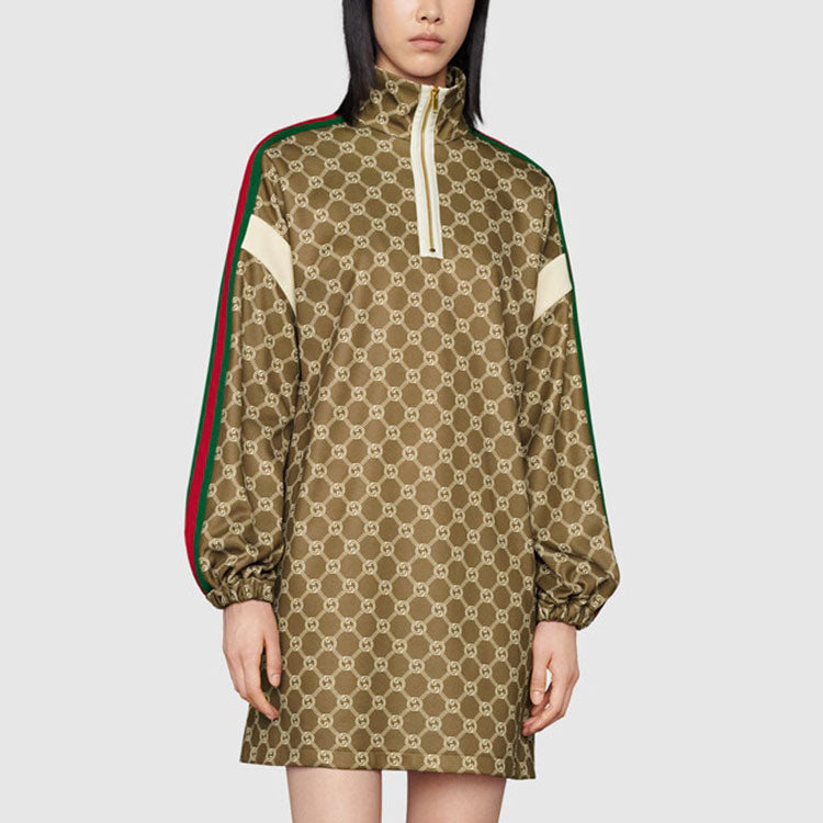 Платье (WMNS) Gucci Interlocking G technical jersey dress 'Olive green Ivory — фото 3