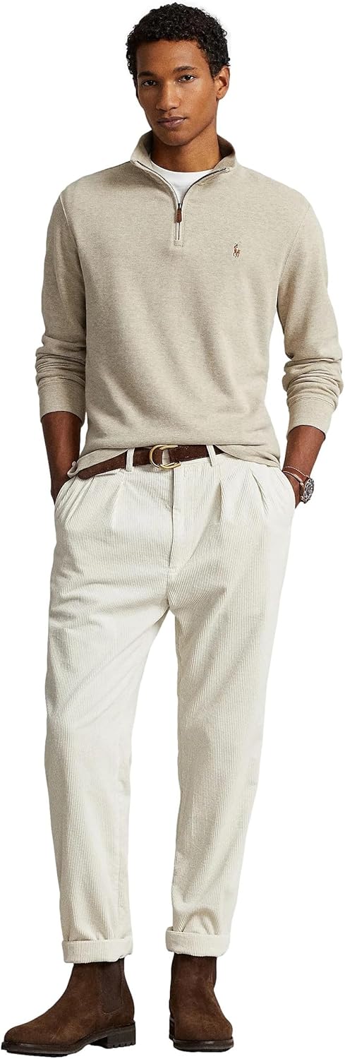 POLO RALPH LAUREN Мужской классический свитер-пуловер Estate-Rib с застежкой-молнией на четверть, Ralph-Lauren Tuscan Beige — фото 3