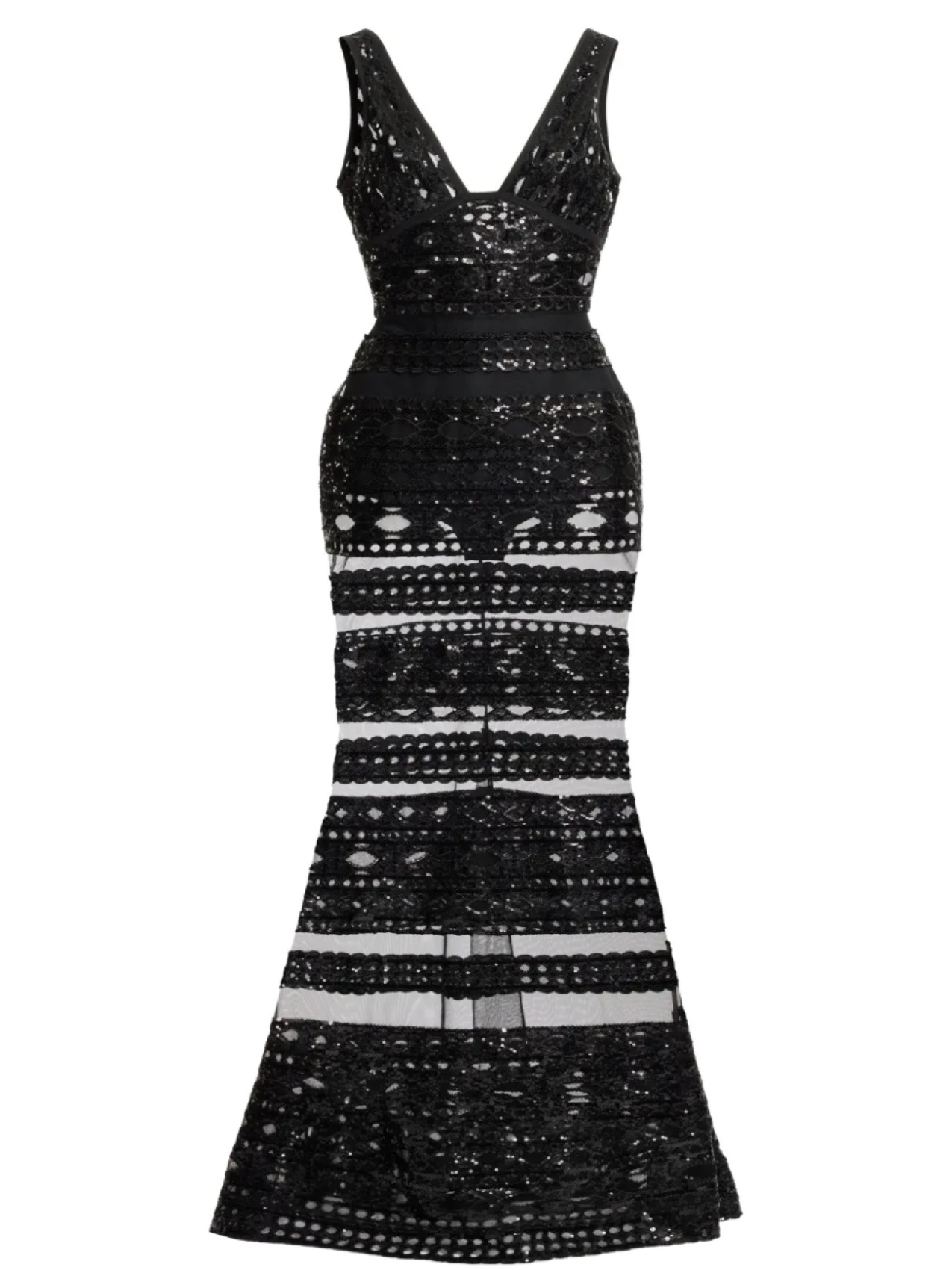 

Платье макси из тюля с кружевной отделкой от Elie Saab, черный