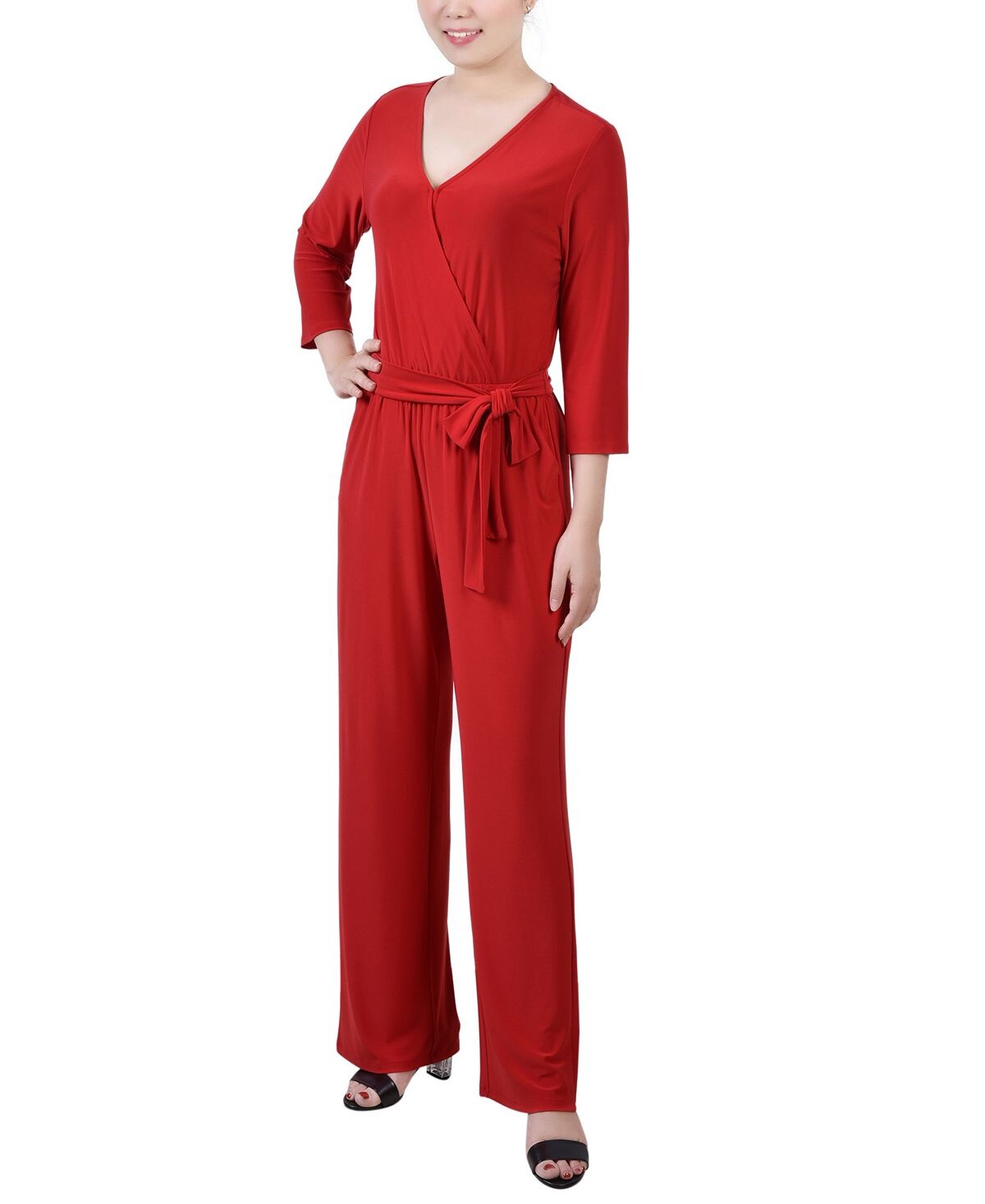 

Компактный комбинезон с широкими штанинами и рукавами 3/4 с поясом NY Collection