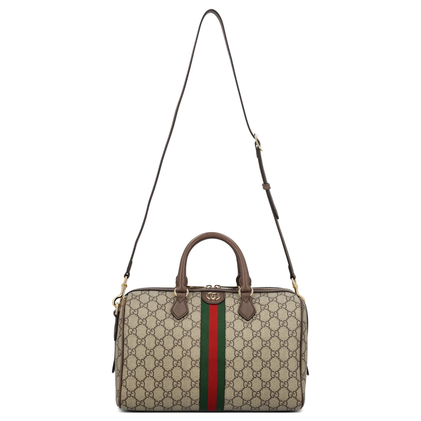 

GUCCI Сумка из холста Ophidia с кожаным переплетом на одно плечо, женская, коричневого цвета, среднего размера