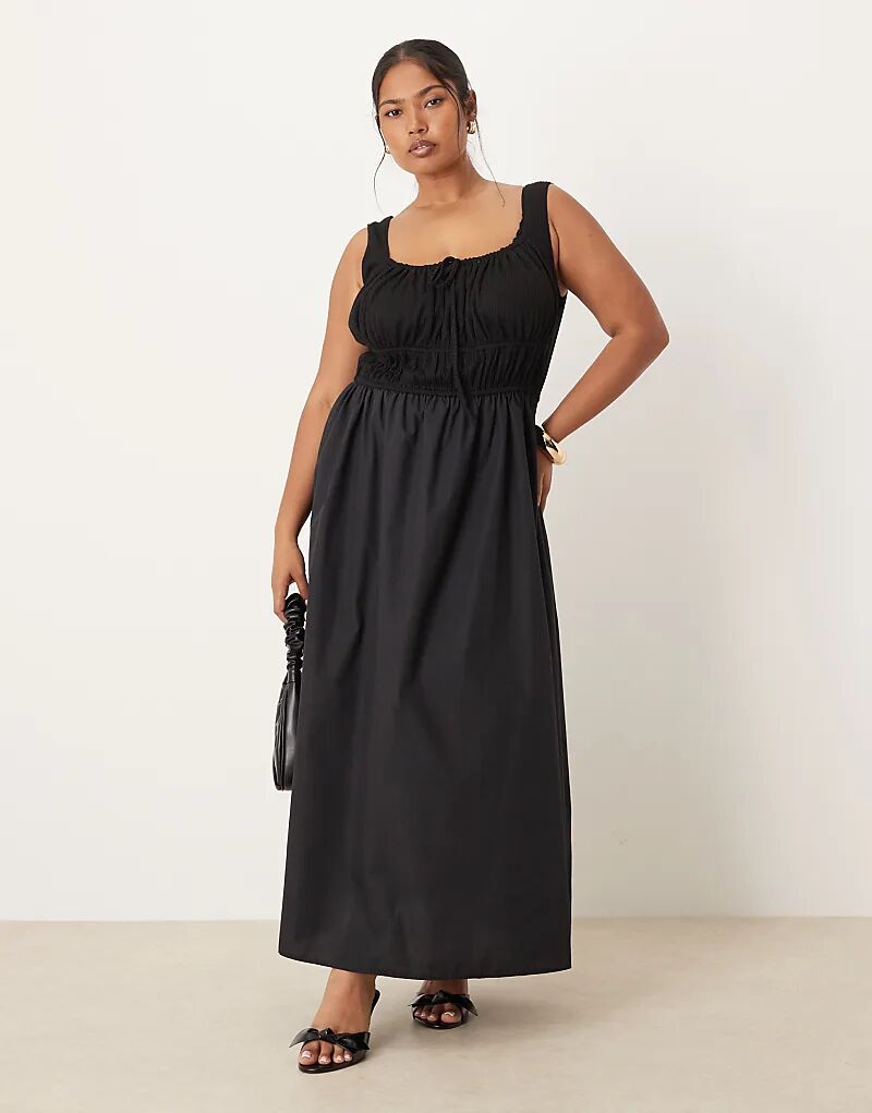 

Платье макси из хлопковой смеси ASOS DESIGN Curve черного цвета