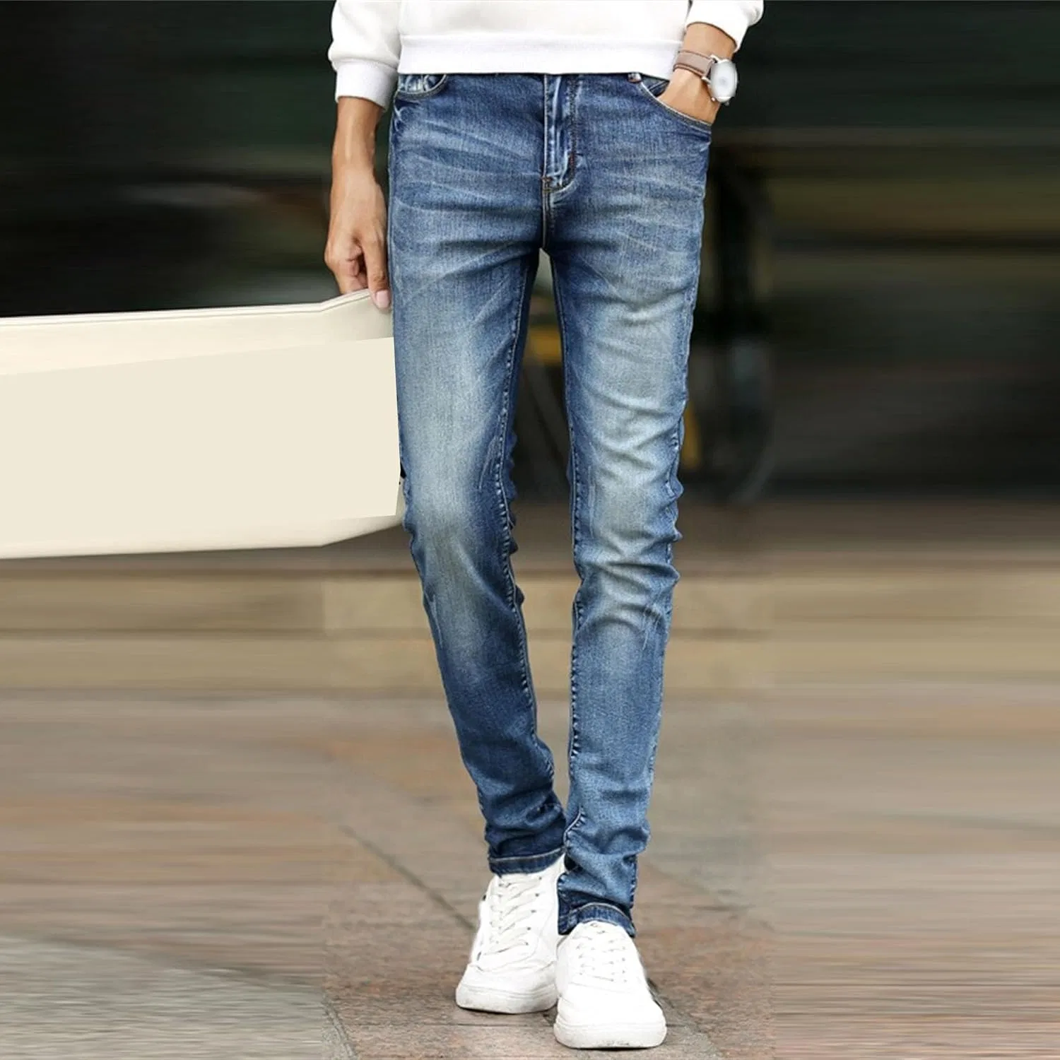 Джинсы скинни, легкие, Slim Fit, Wathet — фото 4