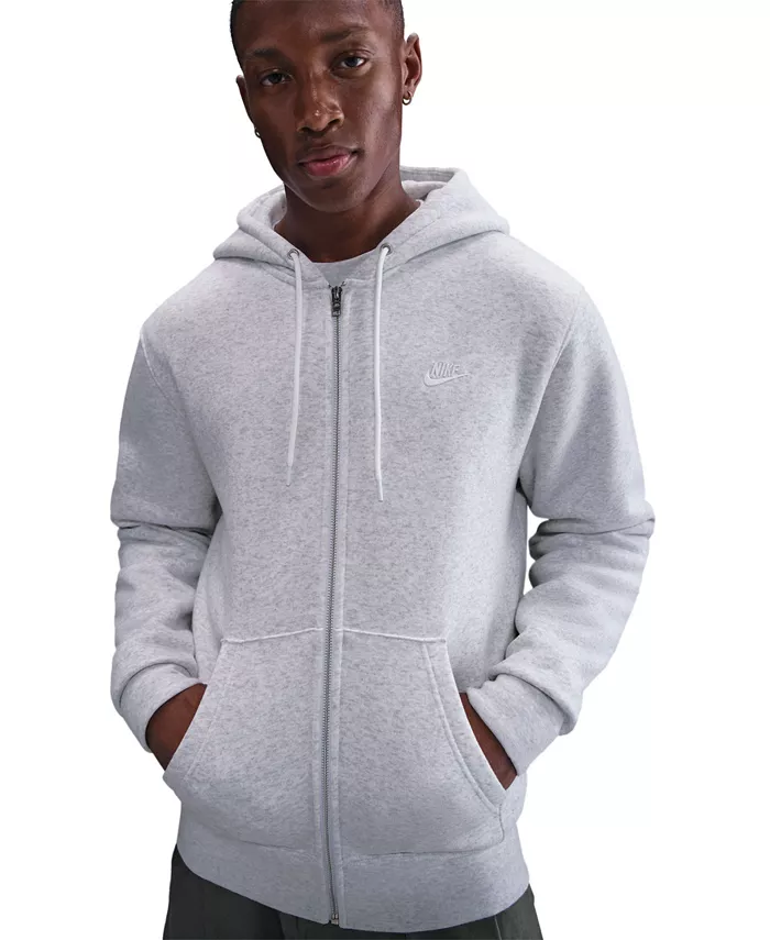 Мужская флисовая толстовка с капюшоном на молнии Nike, серый — фото 2