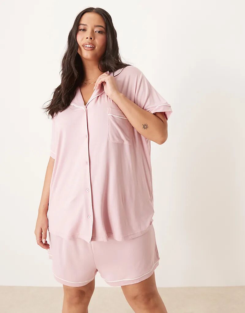 

Супермягкая пижамная рубашка с короткими рукавами и шорты ASOS DESIGN Curve в пыльно-розовом цвете Asos Curve