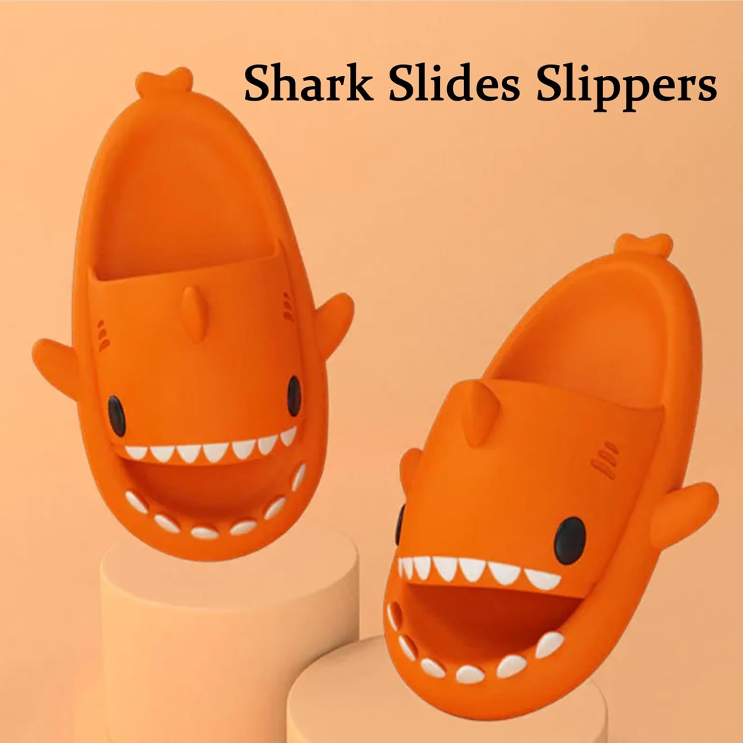 Шлепанцы Sharllen Shark для женщин и мужчин с милым забавным мультяшным дизайном, противоскользящие, с открытым носком, легкие летние шлепанцы с акулой, оранжевый — фото 3
