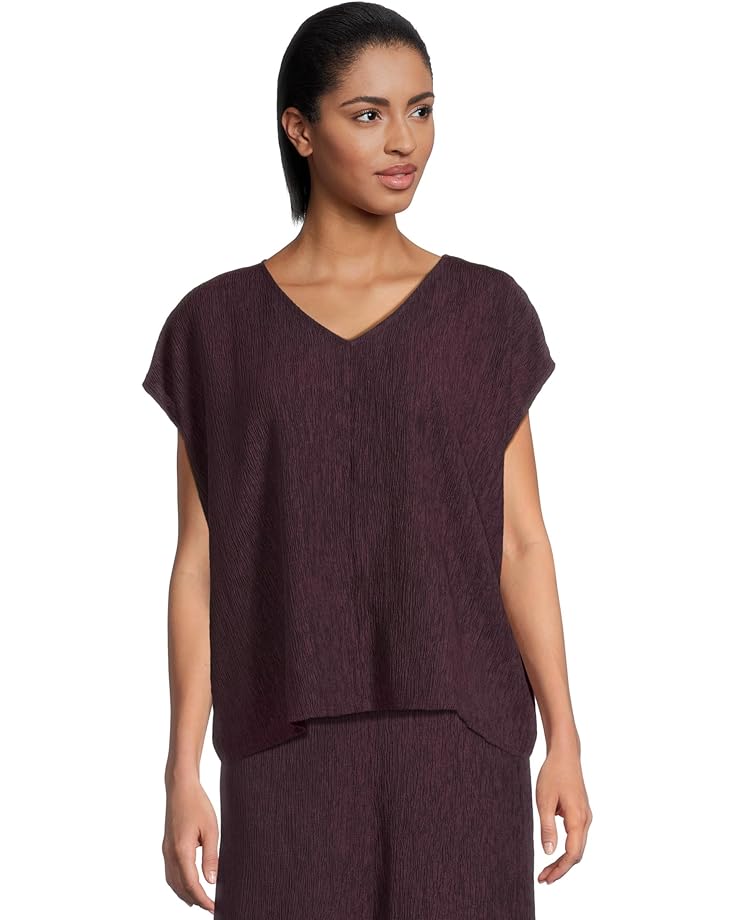

Топ Eileen Fisher Woven Plisse V-neck Square Top, цвет Blackberry