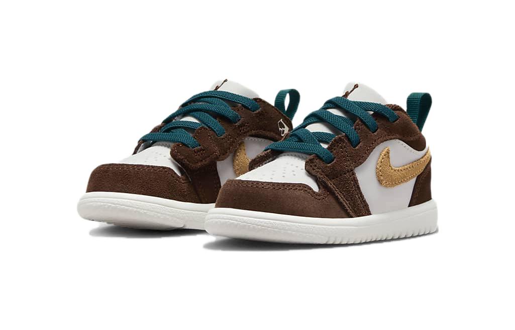 Низкие противоскользящие износостойкие кроссовки Air 1 Low Alt SE для малышей Jordan, желтый/коричневый — фото 4
