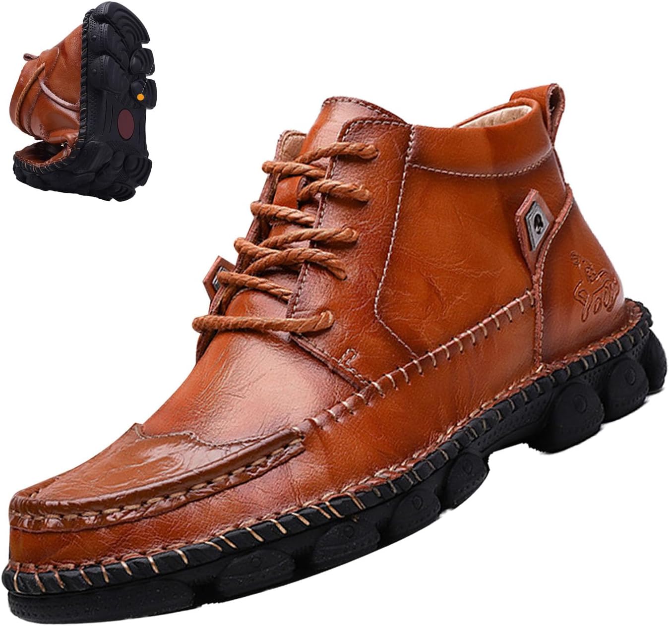 

Мужские кожаные боевые ботинки MOYOWEI, винтажная итальянская ручная строчка, удобная нескользящая мягкая подошва, военные ботинки Чакка с короткой голенью, Brown66