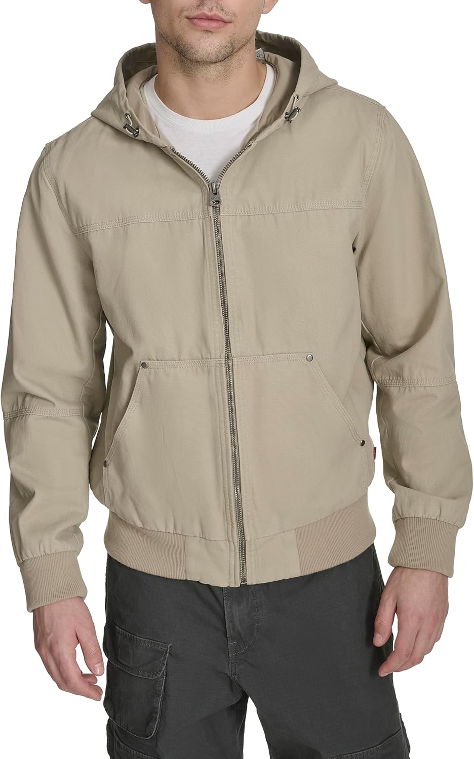 

Мужская рабочая куртка-бомбер Levi's из хлопчатобумажной ткани с капюшоном (стандартные размеры, большие и высокие), Stone Lightweight