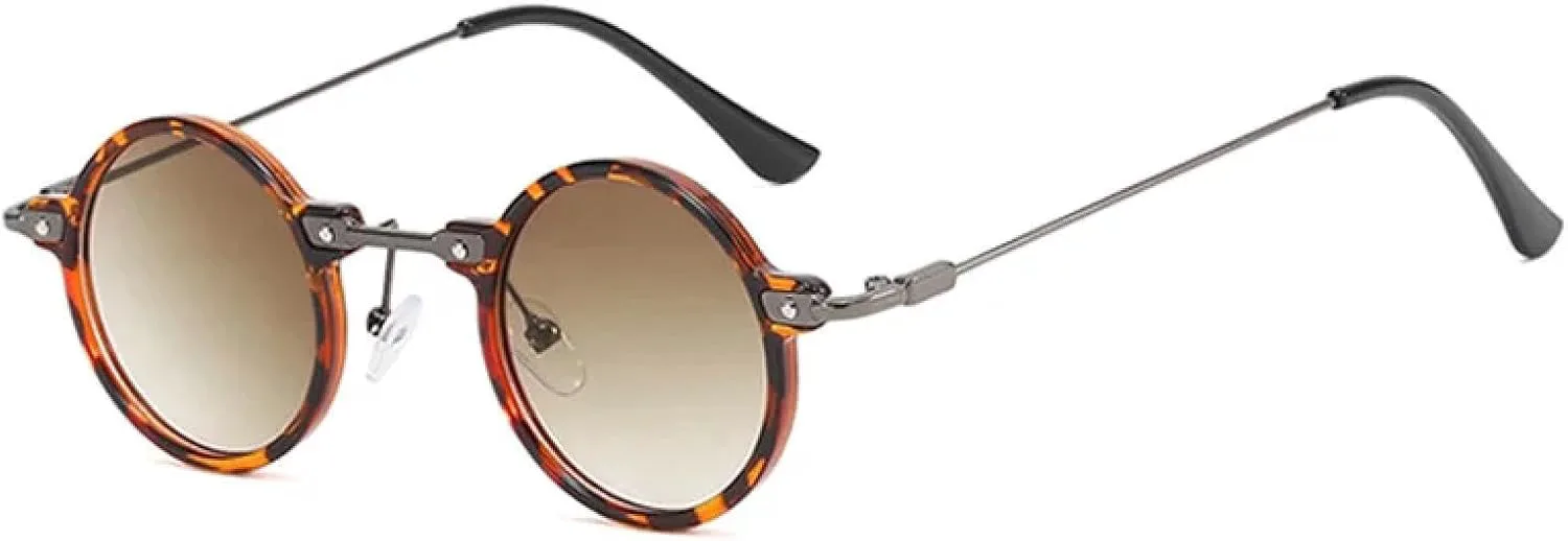 

Модные маленькие круглые солнцезащитные очки для женщин и мужчин с защитой от УФ-излучения UV400, из сплава, разноцветные, в винтажном стиле VFDHN, Leopard-brown