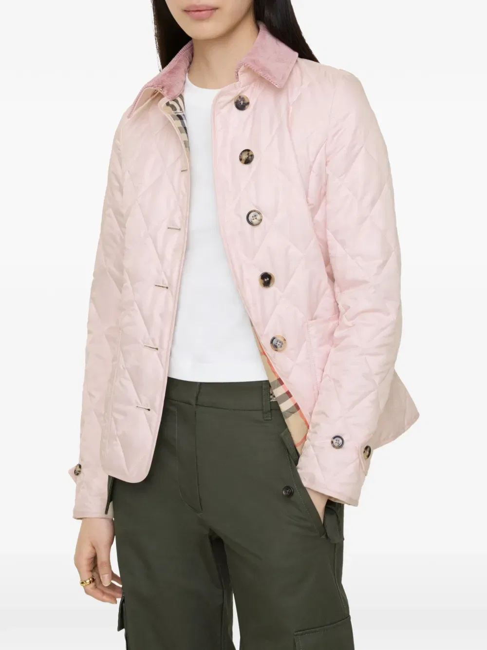 Стеганая куртка Burberry, приталенный крой, светло-розовый — фото 3