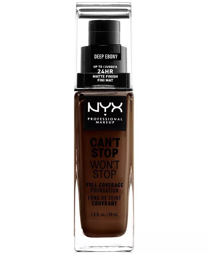 

Can’t Stop Won’t Stop Full Coverage Foundation, 1 унция Nyx Professional Makeup, цвет 25 Deep Ebony (deepest deep espresso/neutral undertone)