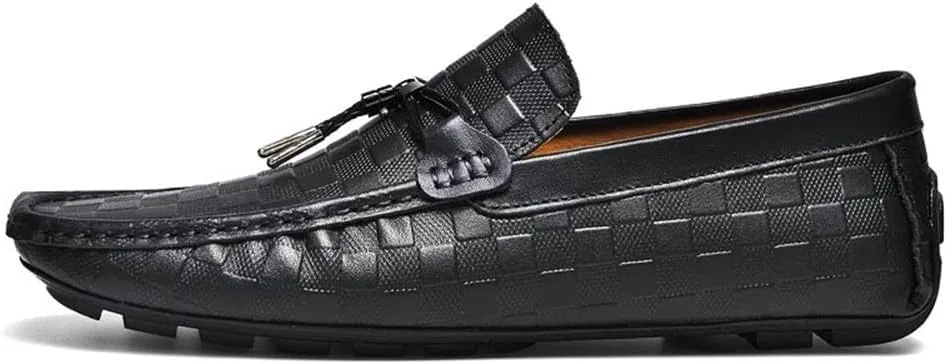 Лоферы кожаные Men's Loafers Moccasins Plaid Simple Leather Anti-Slip Slip Resistant Flexible Prom Wedding Slip-ons, черный PUGHGAETZF — фото 4