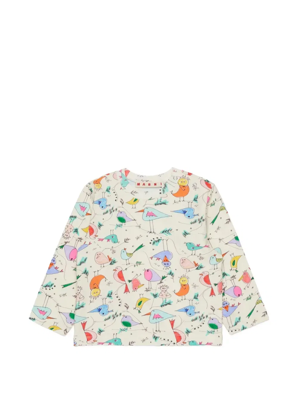 Футболка с длинным рукавом и принтом в виде птиц Marni Kids, бежевый