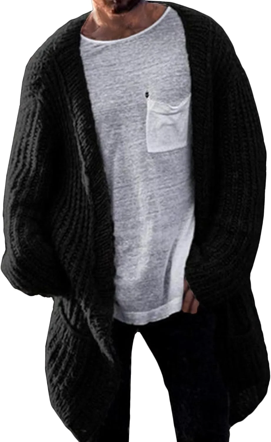 

Мужской вязаный кардиган с пуговицами и шалью