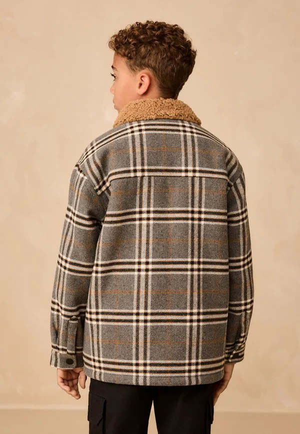 Куртка на подкладке для межсезонья Next, Grey Check Borg Collar — фото 2