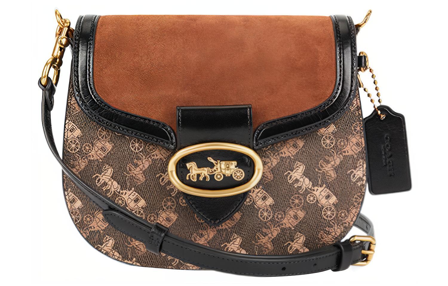 

Сумка-седло Kat PVC, плечевая сумка, кросс-боди для женщин, латунь и черный COACH