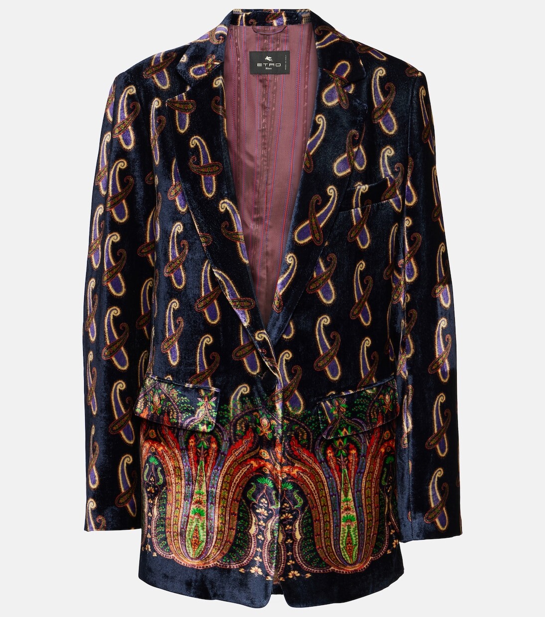 

Однобортный бархатный пиджак с узором пейсли Etro, синий