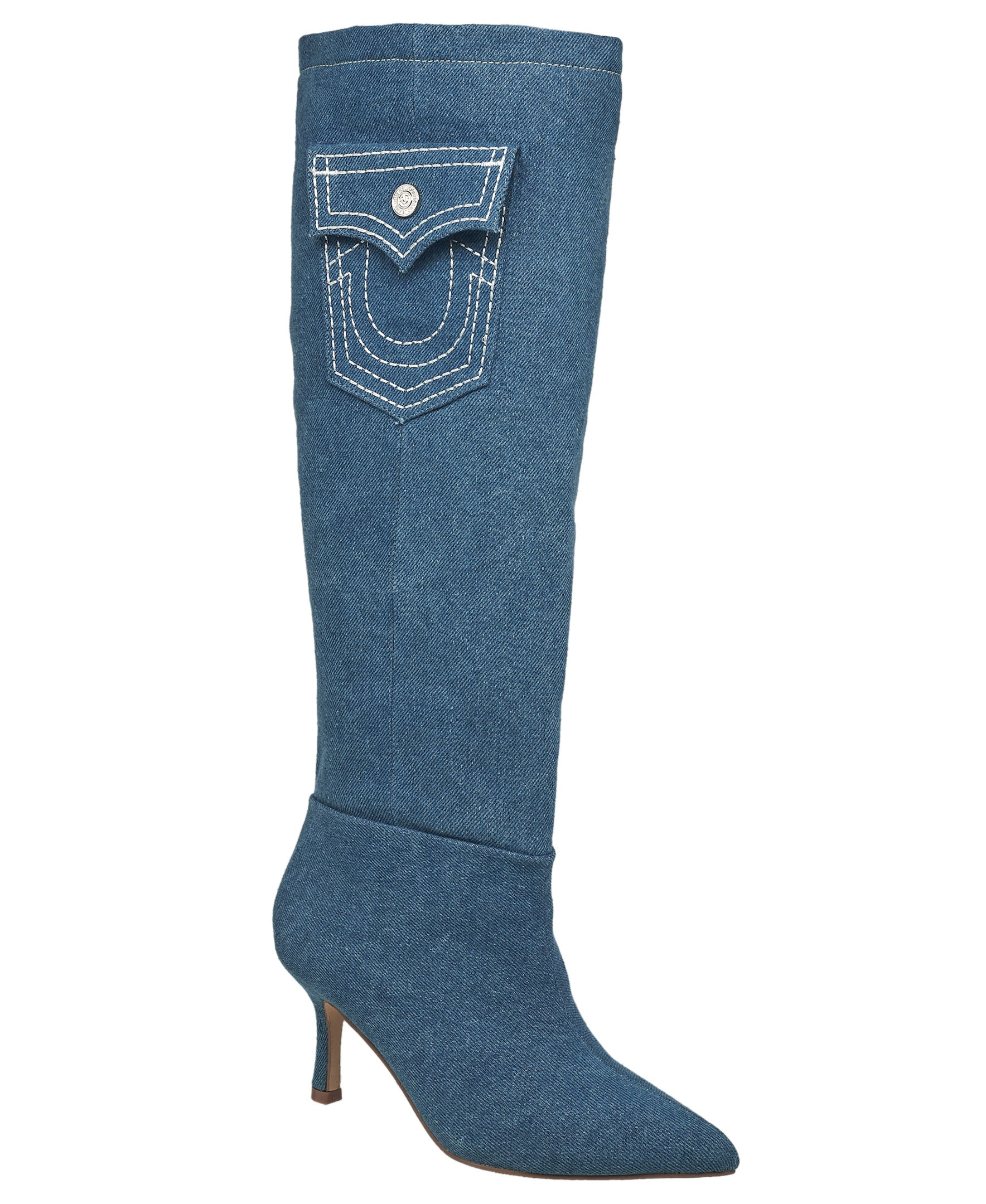 True Religion Женские высокие джинсовые сапоги, Light Denim