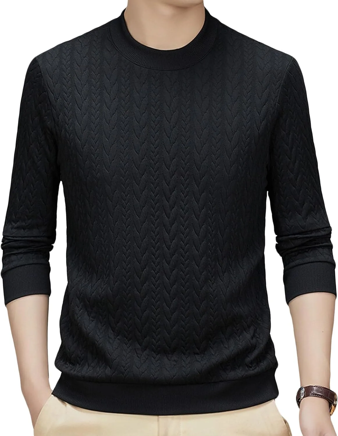 

Мужской полосатый пуловер с фактурным узором, хлопковый, с длинными рукавами