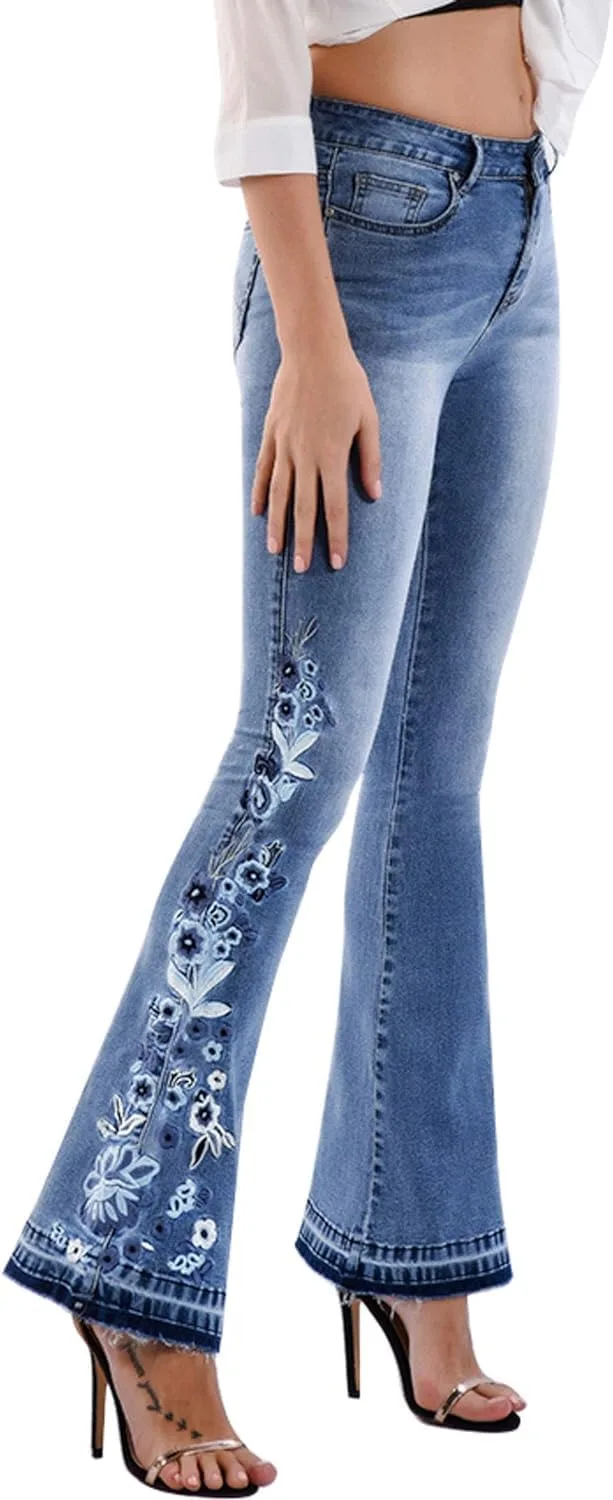 

Вышитые расклешенные джинсы women flare jeans vintage plus size y2k stretch Cdiecer