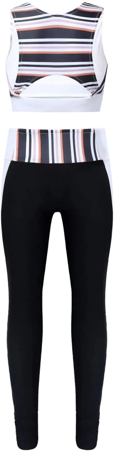 Детский спортивный комплект Mufeng, полный леггинс и топ, Stripes Black — фото 2