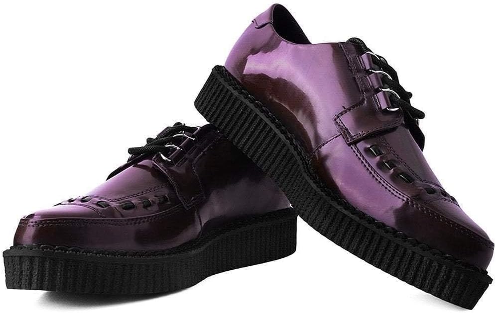 Женские и мужские кроссовки T.U.K Anarchic Creeper, Заостренный носок, шнуровка с D-образной пряжкой, Обувь на низкой платформе, Стелька с поролоновым наполнением и подкладка из твила, бордовый — фото 2