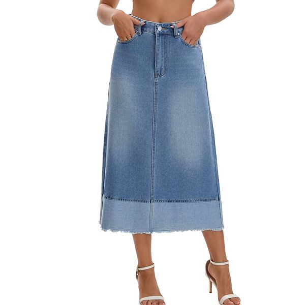 

Женская повседневная джинсовая макси-юбка с высокой талией, стиль a-line, с эффектом потертости и длинным подолом Inspire Chic, Light Blue